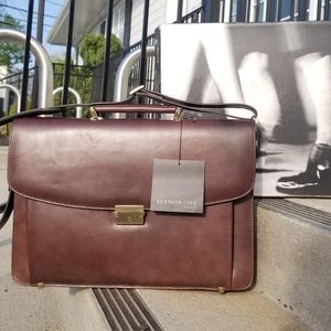 Executive Brown Leather Briefcase Multi Compartment Fits Laptop Shlder strap